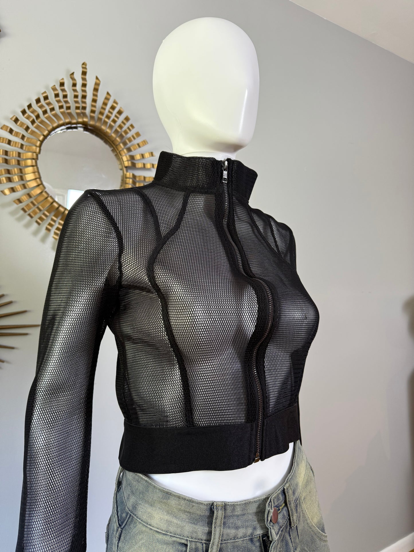 Equilibré - Black Mesh Crop Jacket