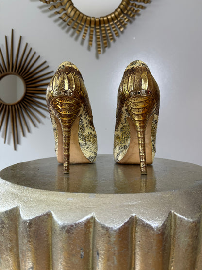 Dior - Gold Snakeskin Embossed Pumps