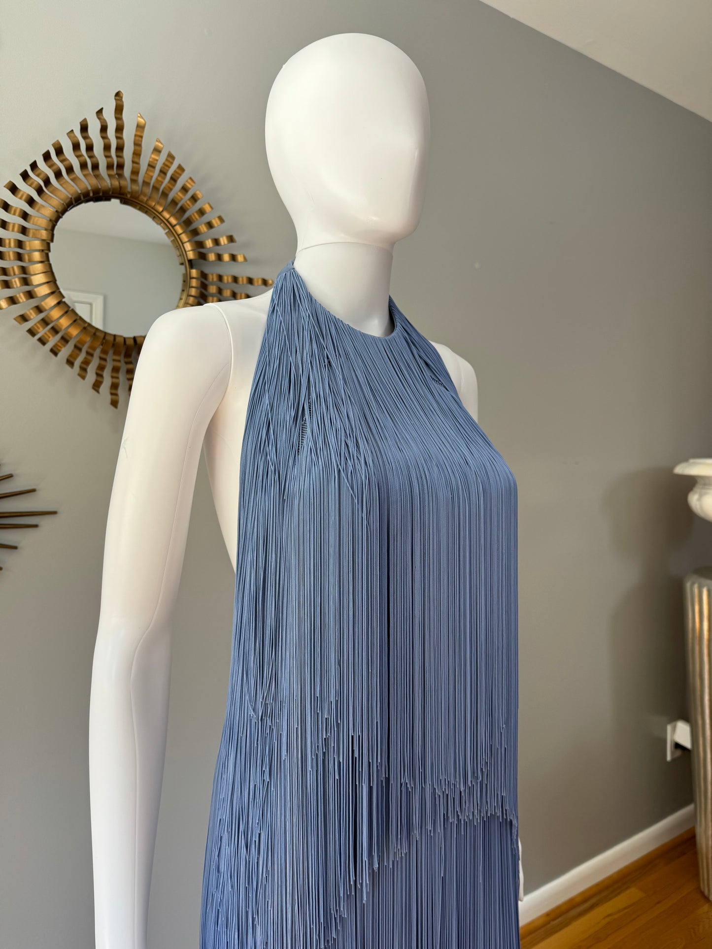 ZARA - Blue Fringed Halter Mini Dress w/ Low Back