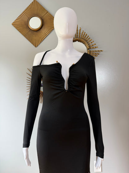 Peppermayo - Black Asymmetric Open Back Maxi Dress