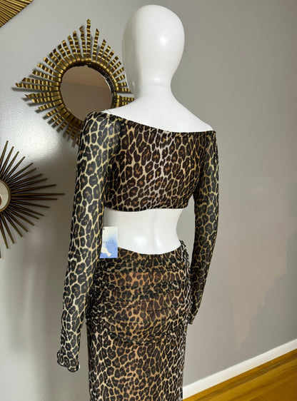 MAJORELLE - Off Shoulder Leopard Print Midi Dress