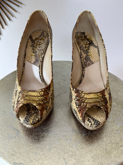 Dior - Gold Snakeskin Embossed Pumps