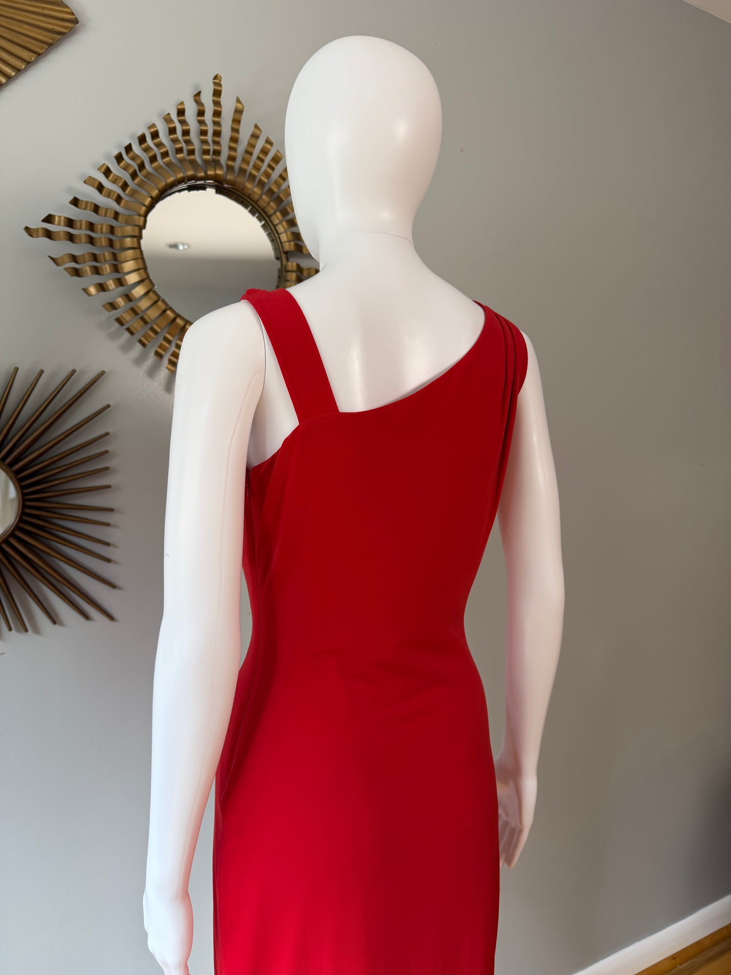 Calvin Klein - Red Fitted Dress w/ Gold Chain