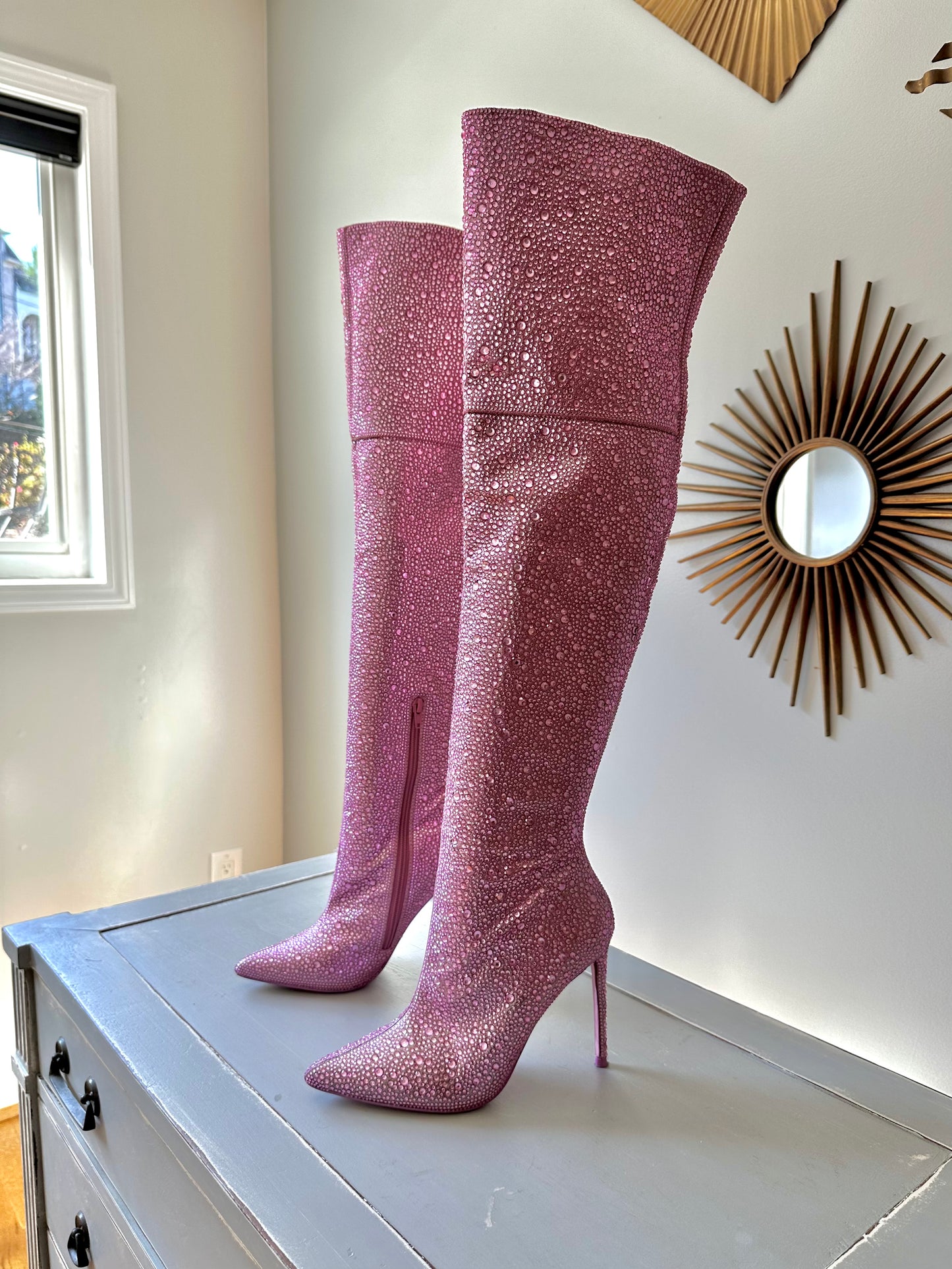 Steve Madden - Pink Vivianne Rhinestone Knee High Boots