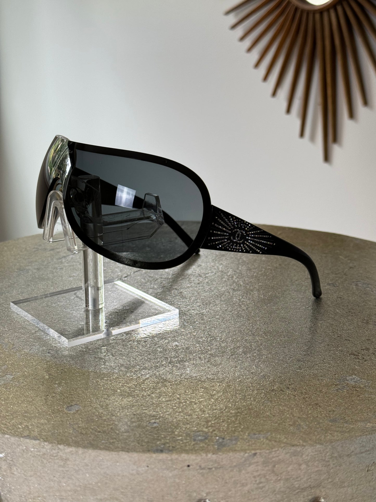 CHANEL - Black Shield Mod 4148B Sunglasses W/ Crystals