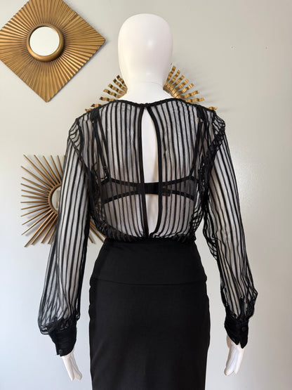 Superdown- Black Dila Sheer Striped Bodysuit