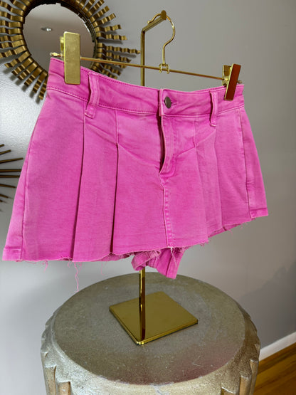 ANWND - Pink Pleated Denim Mini Skort