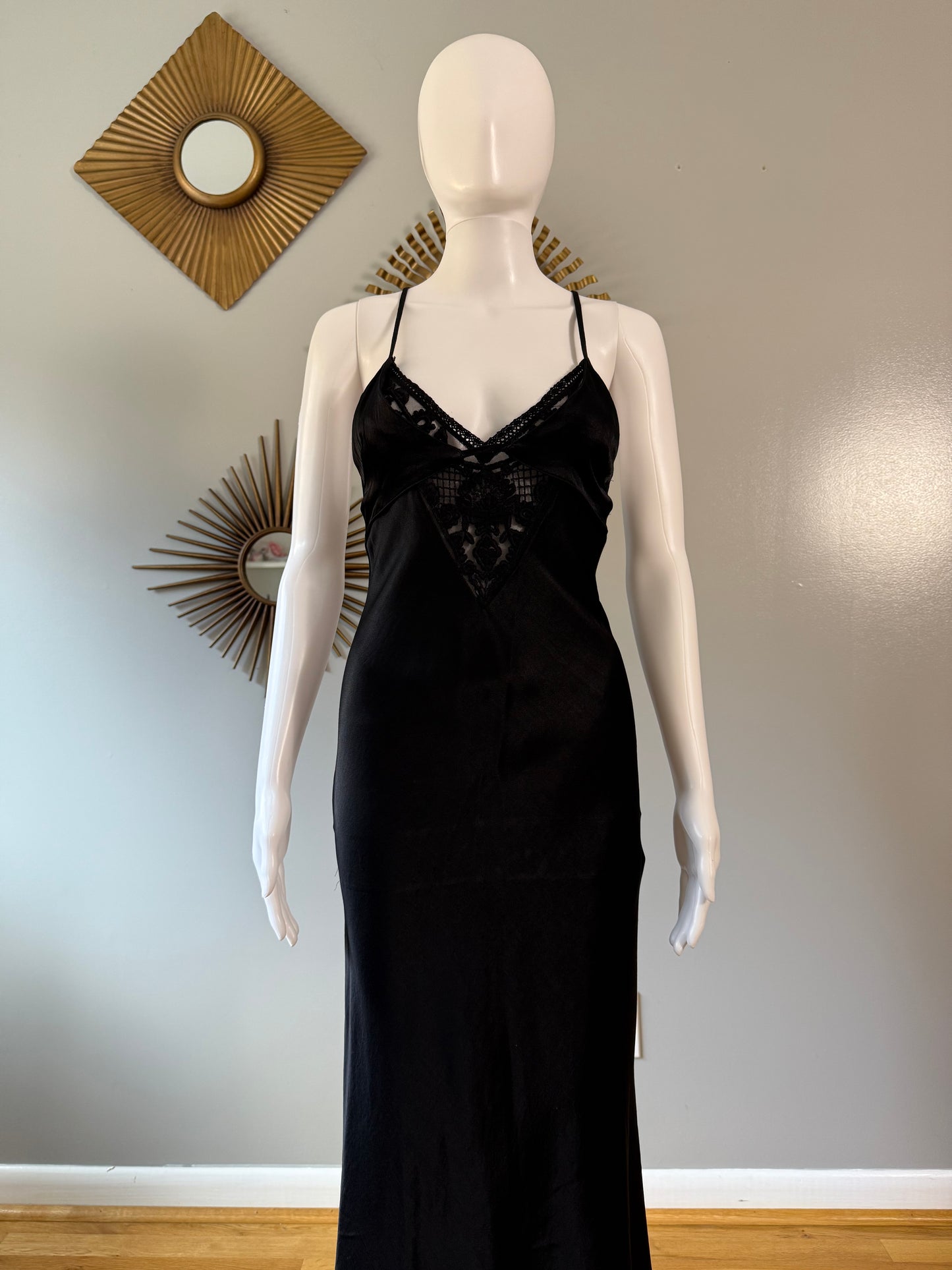 ZARA - Black Maxi Sleep Dress w/ Lace Detail