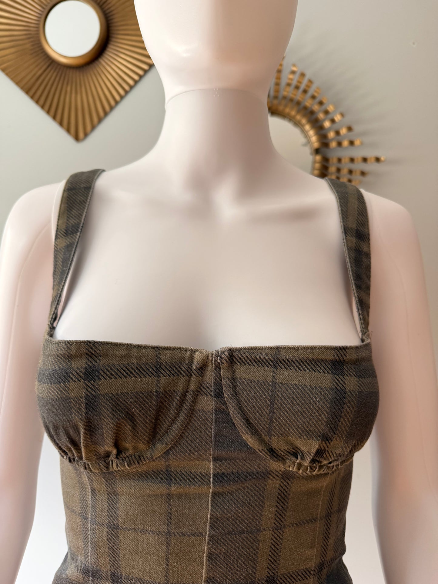 WeWoreWhat - Green Plaid Bustier Top