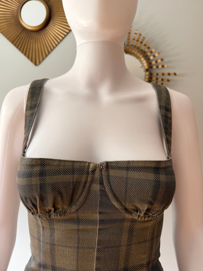 WeWoreWhat - Green Plaid Bustier Top