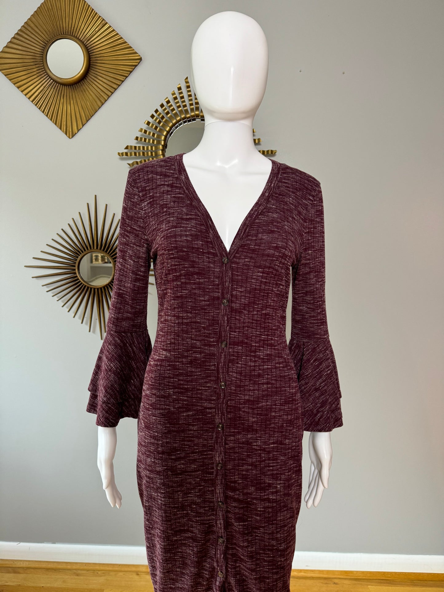 Lulu’s - Burgundy Ribbed Button Up Midi Dress