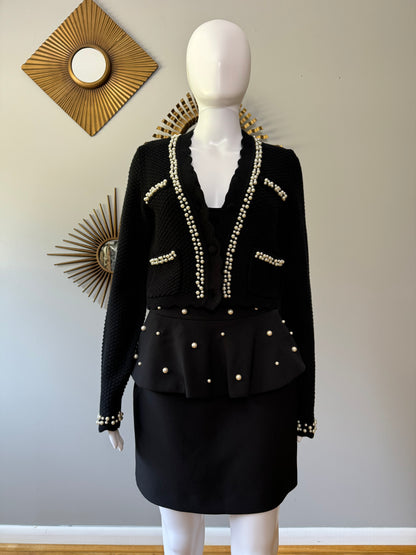 House of Harlow - Black Cardigan W/ Pearl Embellishment