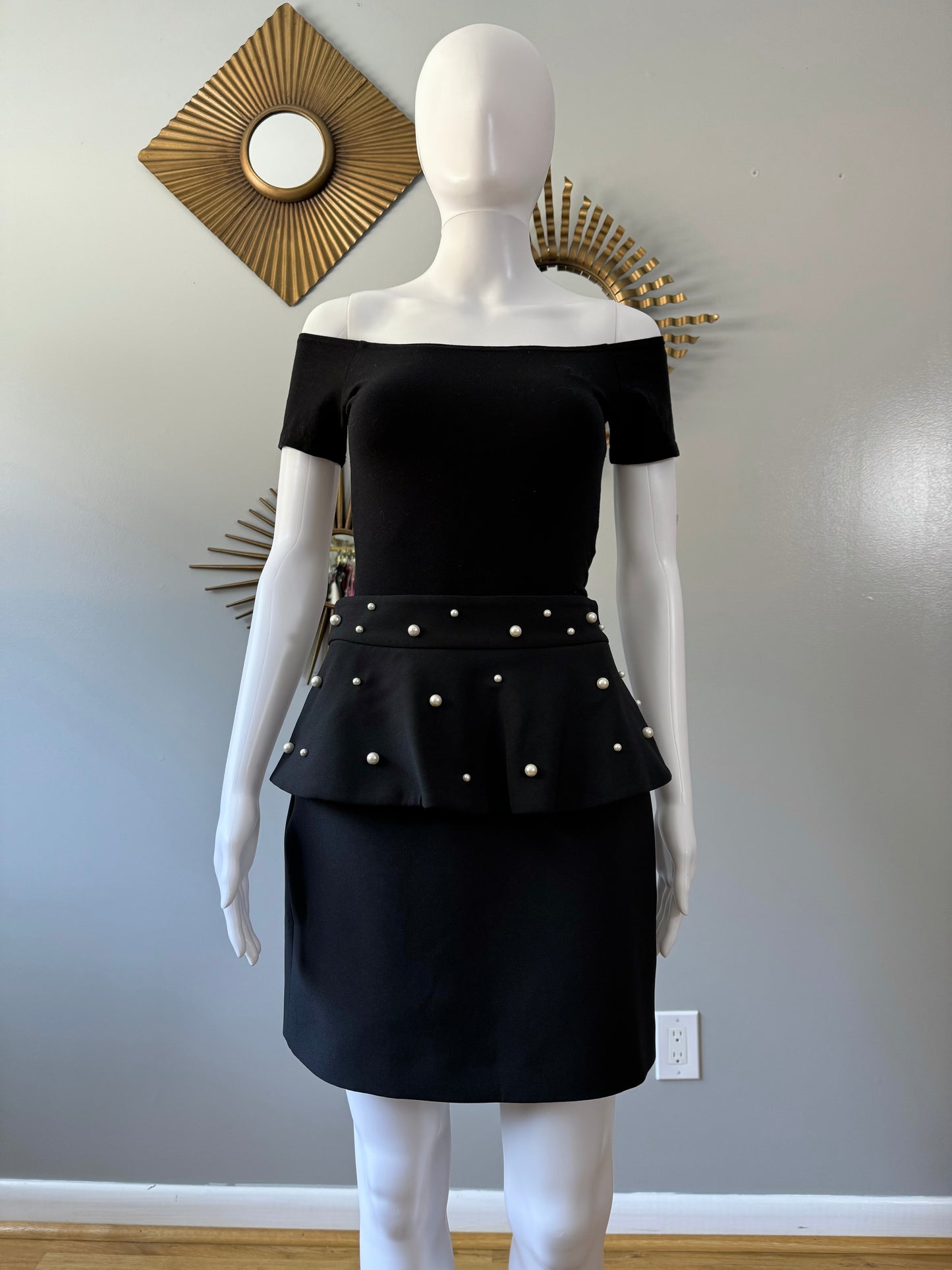 ZARA - Black Peplum Mini Skirt w/ Pearl Details