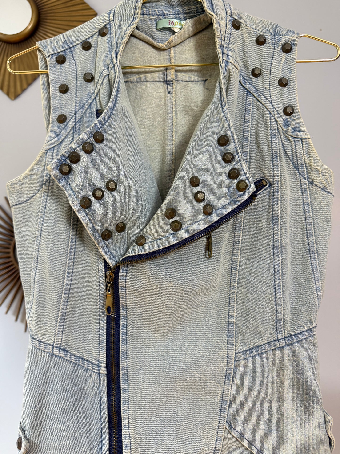 Denim Studded Moto Vest
