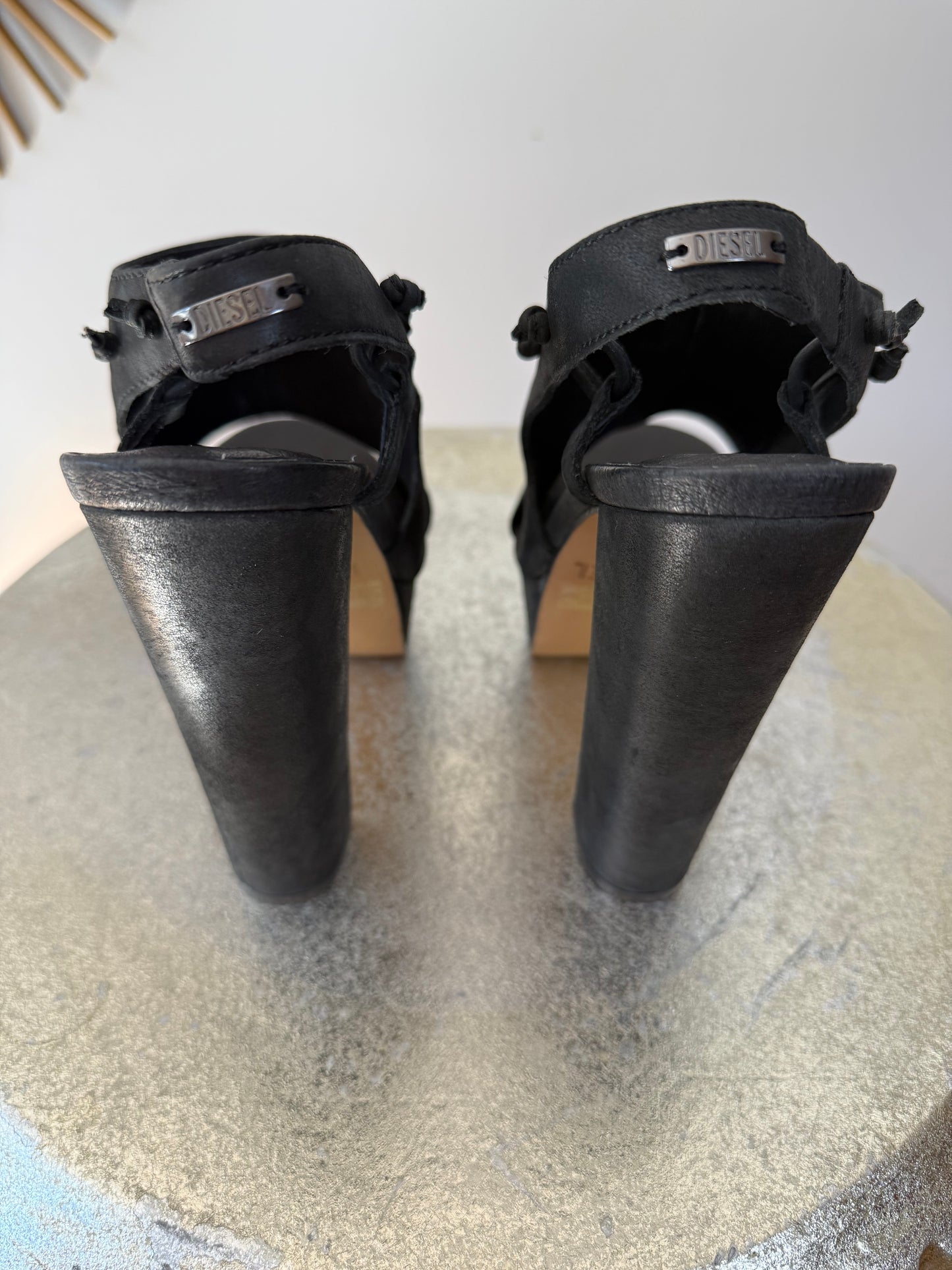 Diesel - Black Leather Platform Sandals