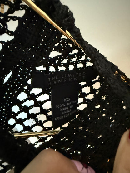 The Limited - Black Vintage Crochet Mock Neck Top