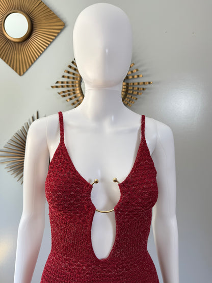 Zara - Red Buckled Knit Midi Dress