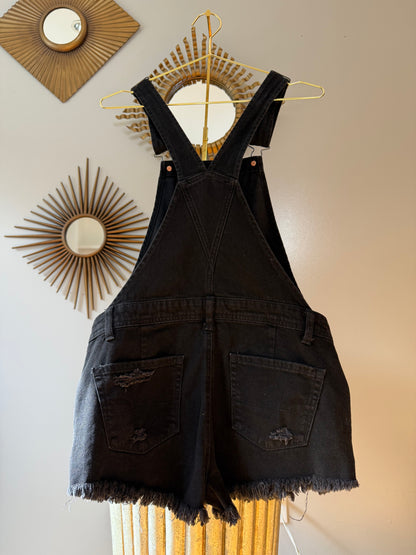 American Eagle - Black Distressed Short Overalls