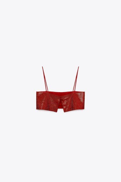 ZARA - Red Rhinestone Crop Top