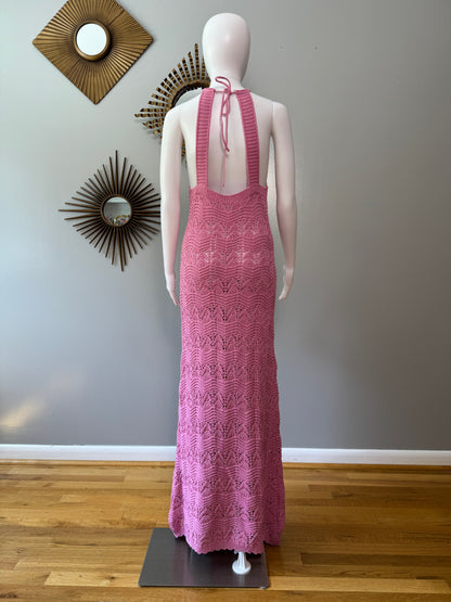 MANGO - Pink Crochet Maxi Dress