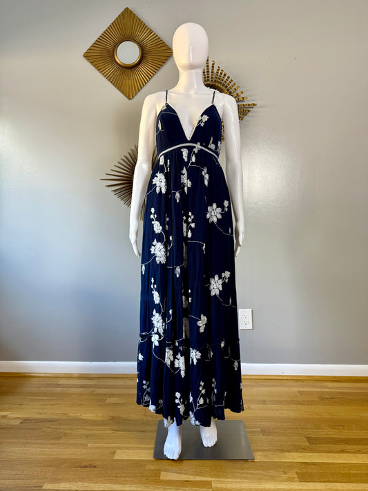 Lulu’s - Blue Floral Embroidered Maxi Dress