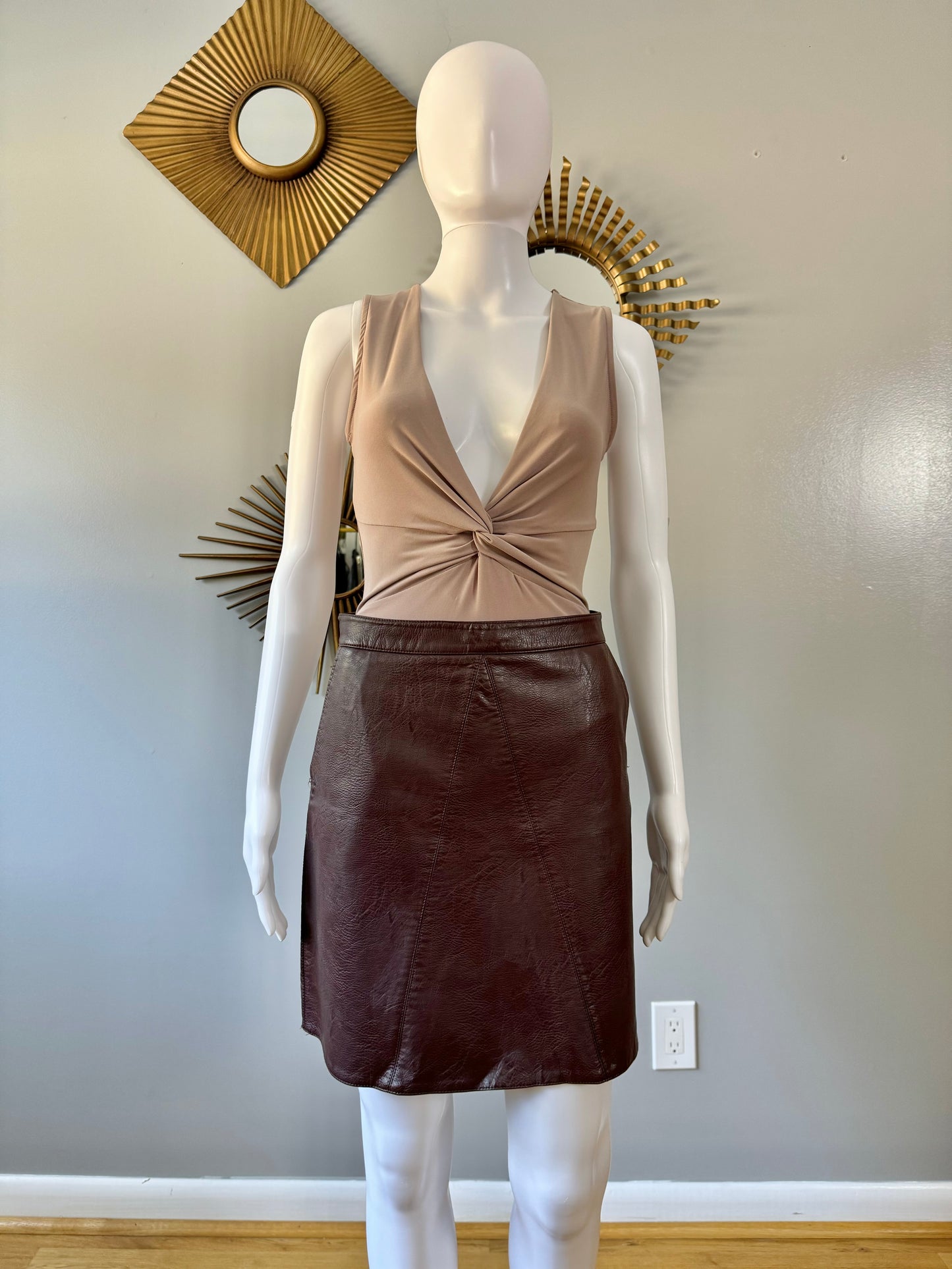 ZARA - Brown Faux Leather Mini Skirt