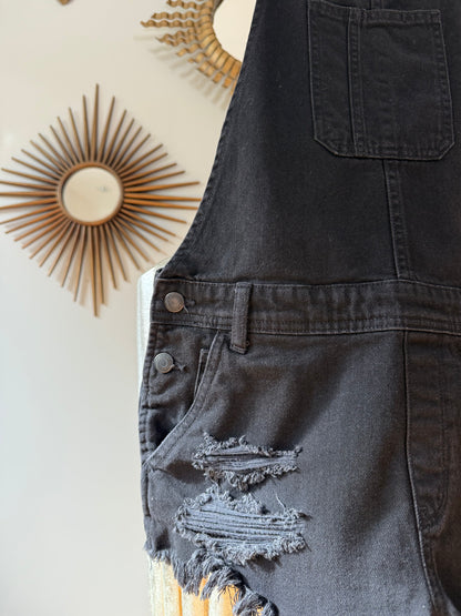 American Eagle - Black Distressed Short Overalls