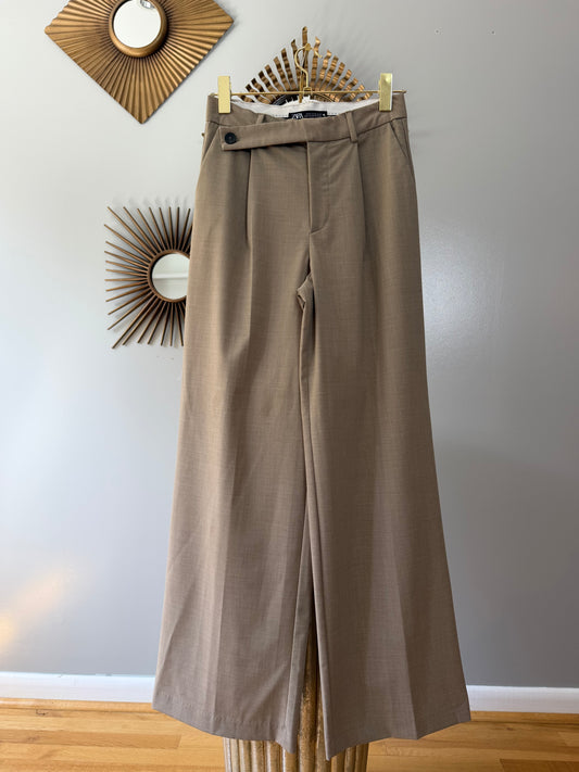 Zara - Tan High Asymmetrical Waist Trousers