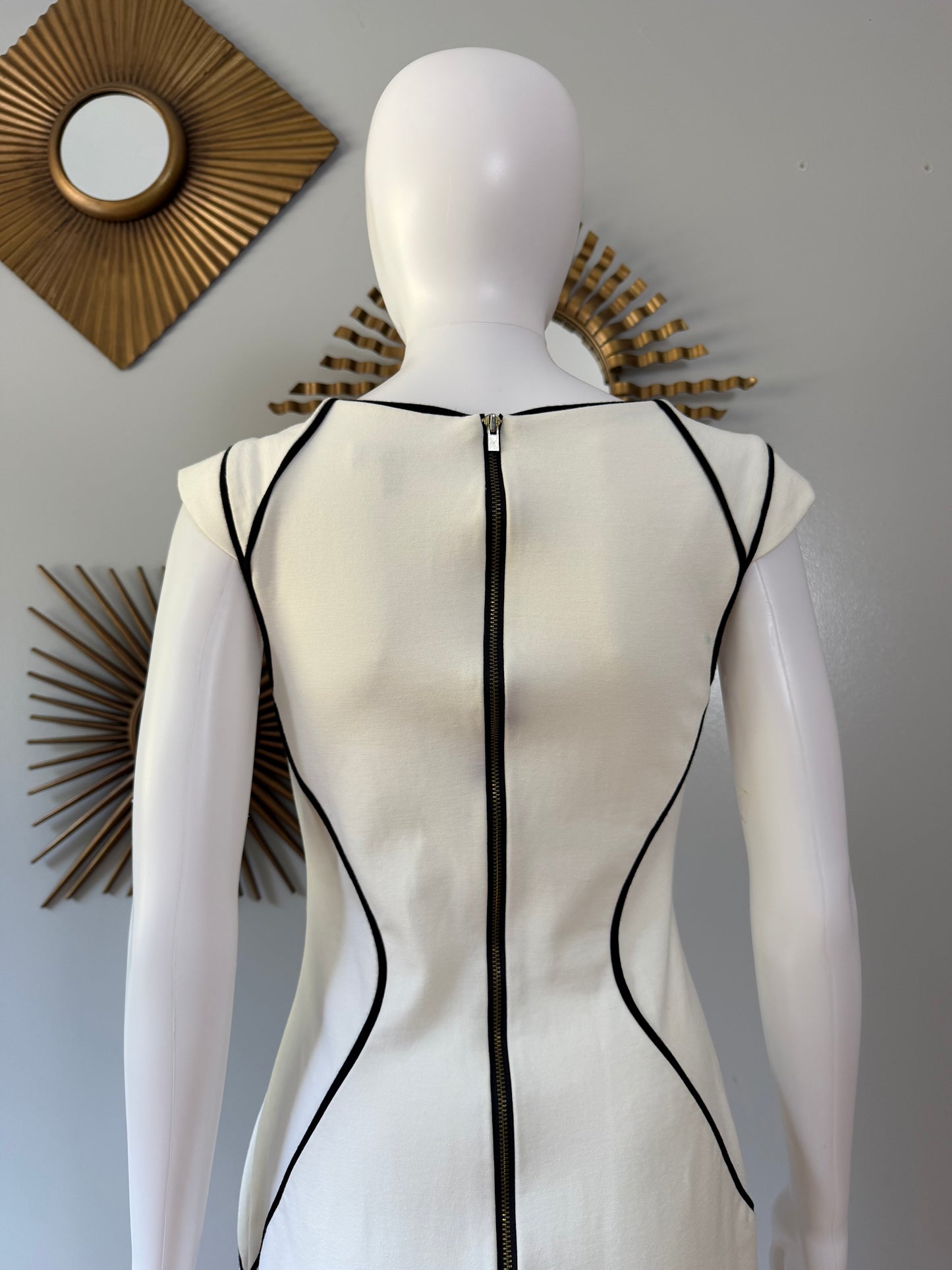 Express - White Mini Dress W/ Black Piping