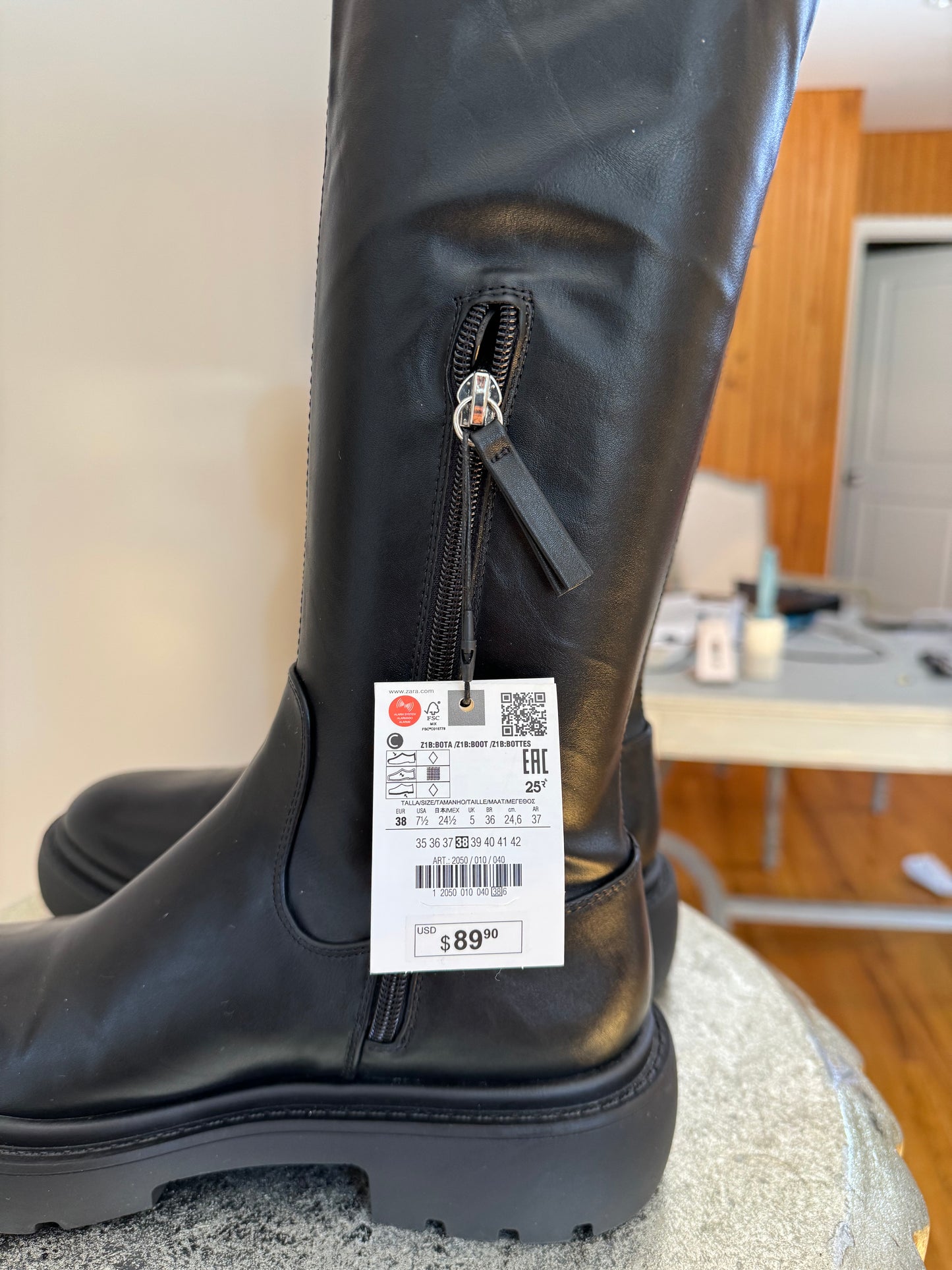 ZARA- Black Over The Knee Lug Sole Boots