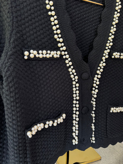 House of Harlow - Black Cardigan W/ Pearl Embellishment