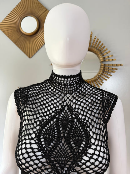 The Limited - Black Vintage Crochet Mock Neck Top