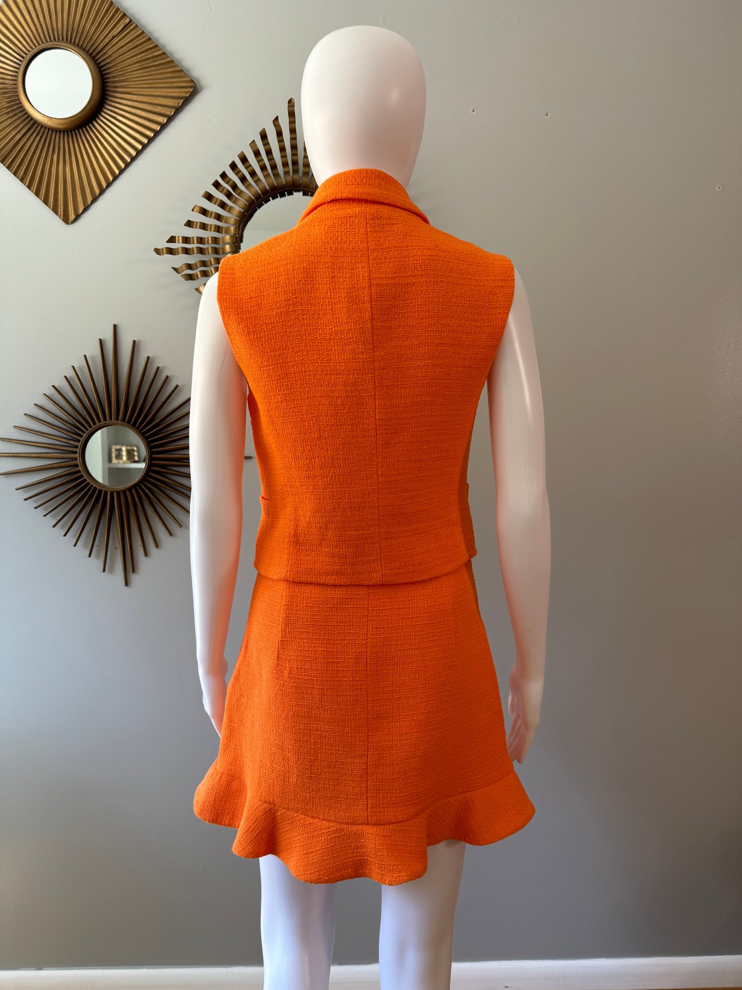 Zara - Conjunto Chaleco y Falda Naranja Textura