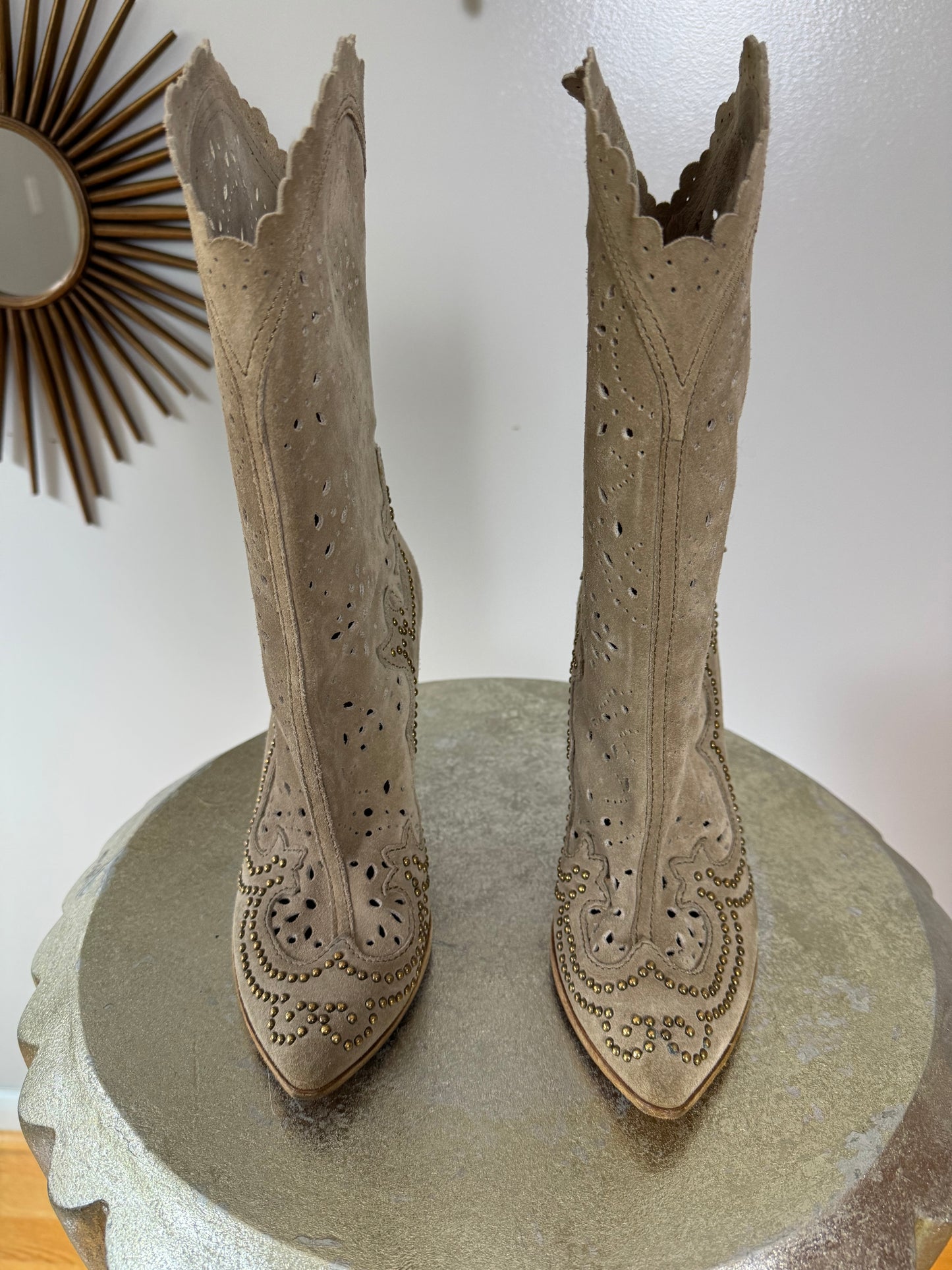 Dolce & Gabbana - Tan Laser Cut Suede Western Boots