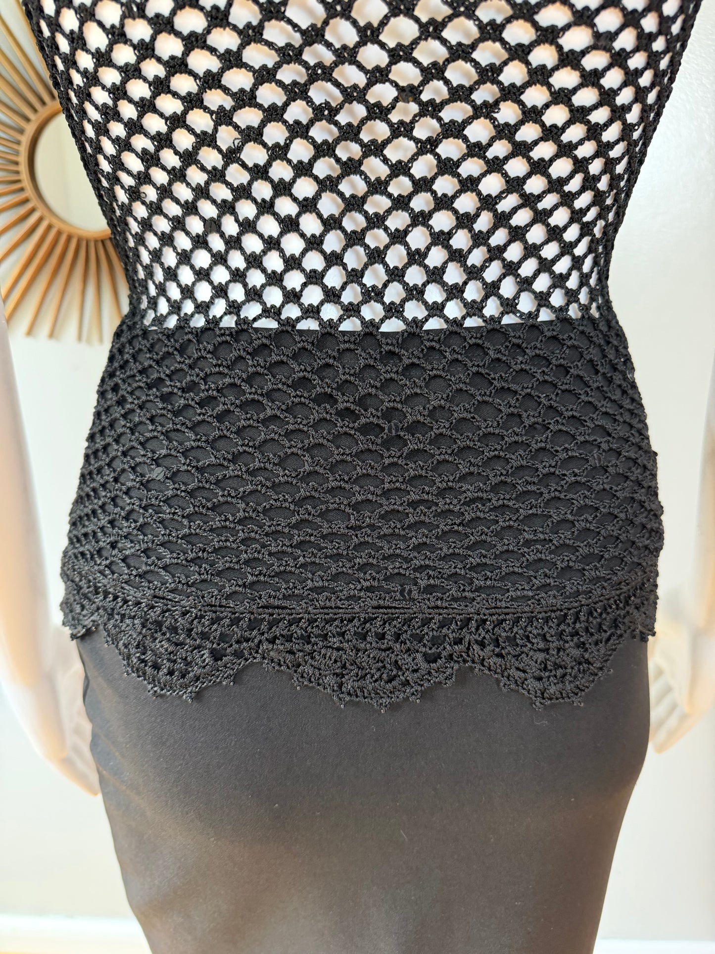 The Limited - Black Vintage Crochet Mock Neck Top