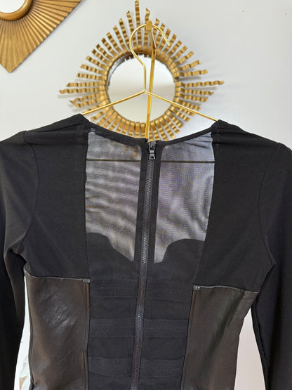 Alice + Olivia - Black Lali Leather Trim Top