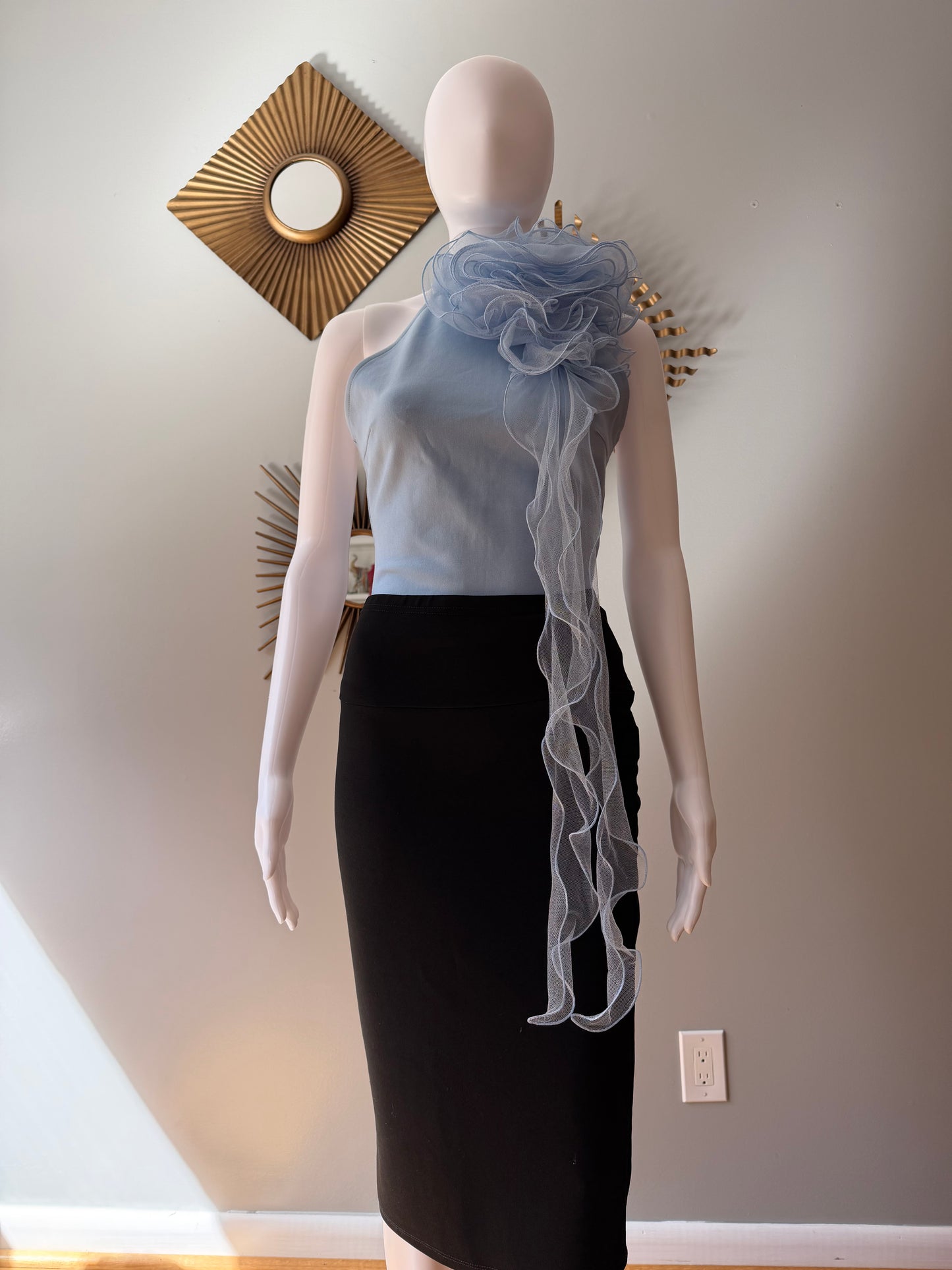 Karen Millen - Blue Tulle Rosette Bodysuit