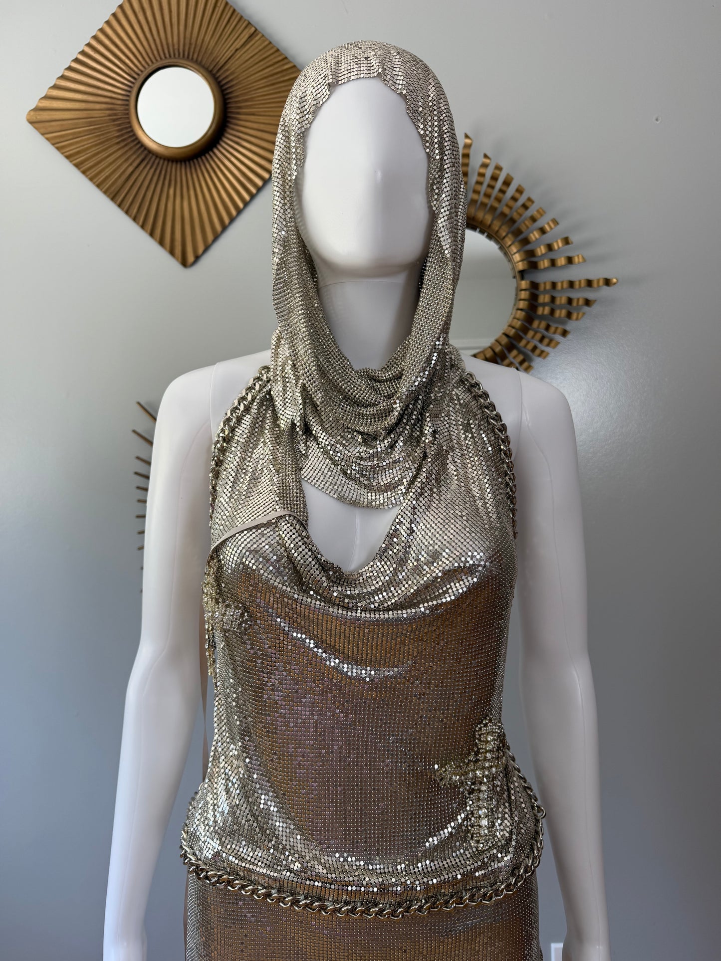 The Dolls House Silver Chainmail Set – Metallic Hooded Top & Mini Skirt Statement Outfit