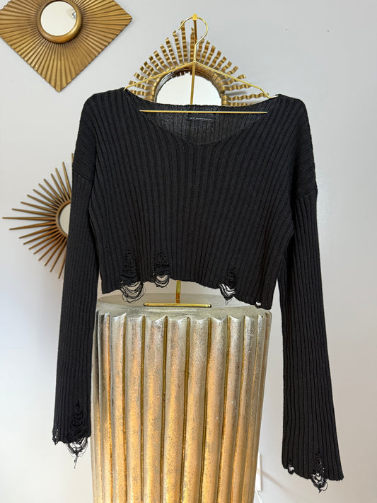 Urban Outfitters- Black Distressed Cropped Sweater