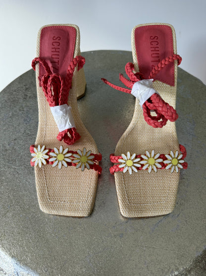 SCHUTZ - Red & Tan Floral Chunky Sandals