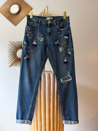 Topshop - Blue Beaded Lucas Moto Jeans