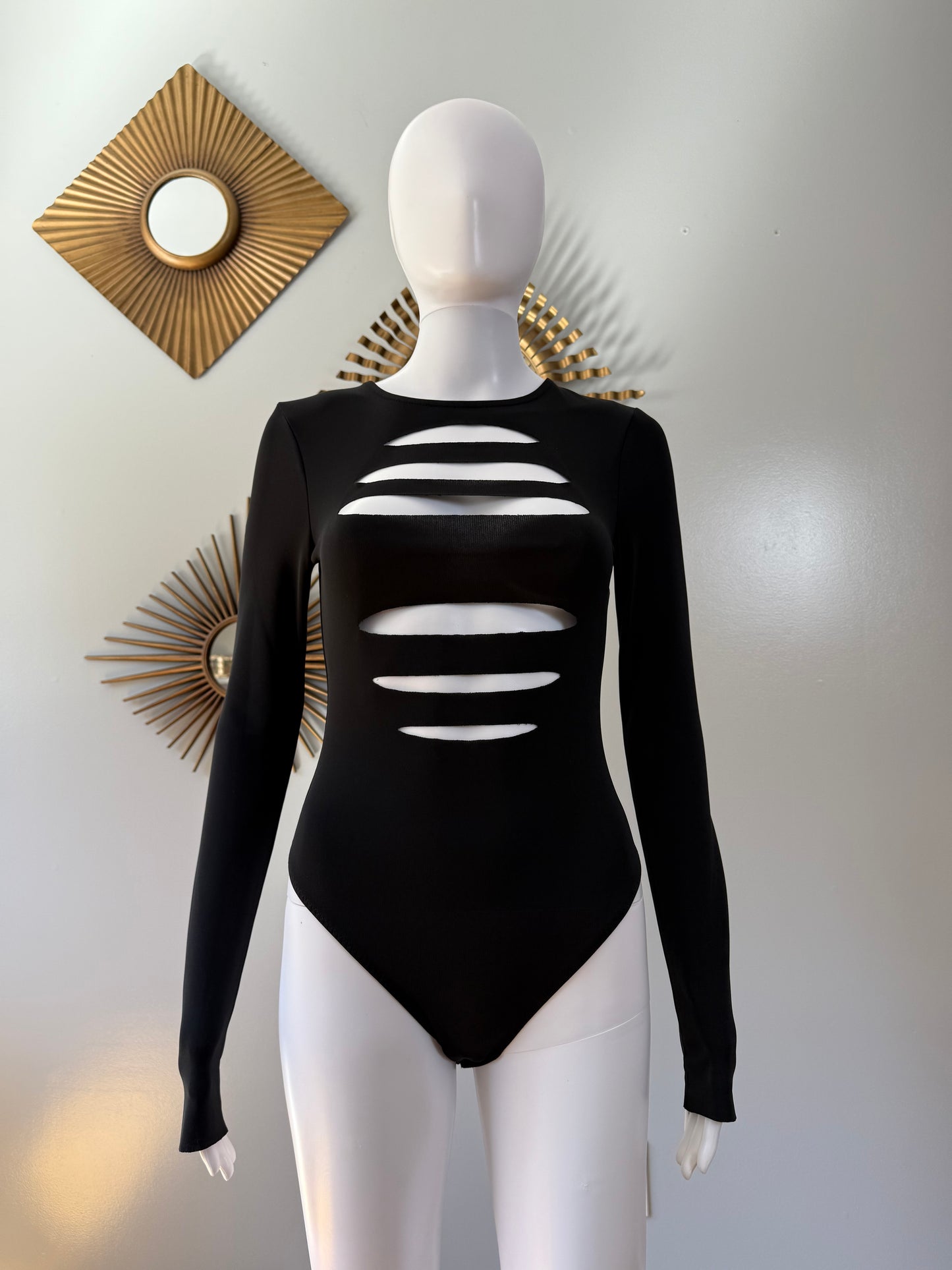 H:OURS - Black Tamika Cut-out Long Sleeve Bodysuit