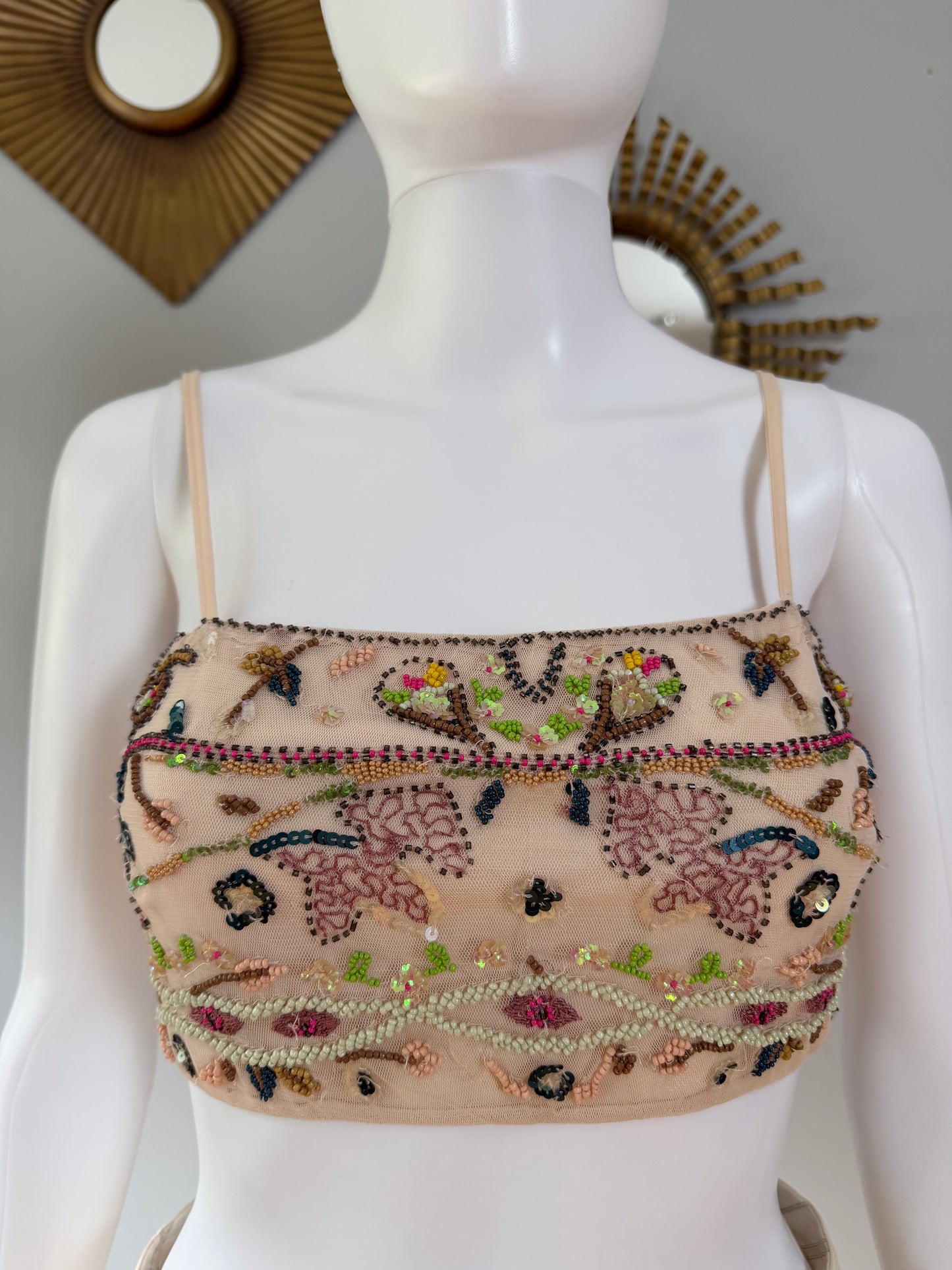 ZARA - Cream Beaded Crop Top