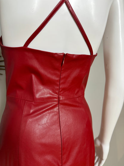 ZARA - Burgundy Faux Leather Slip Midi Dress