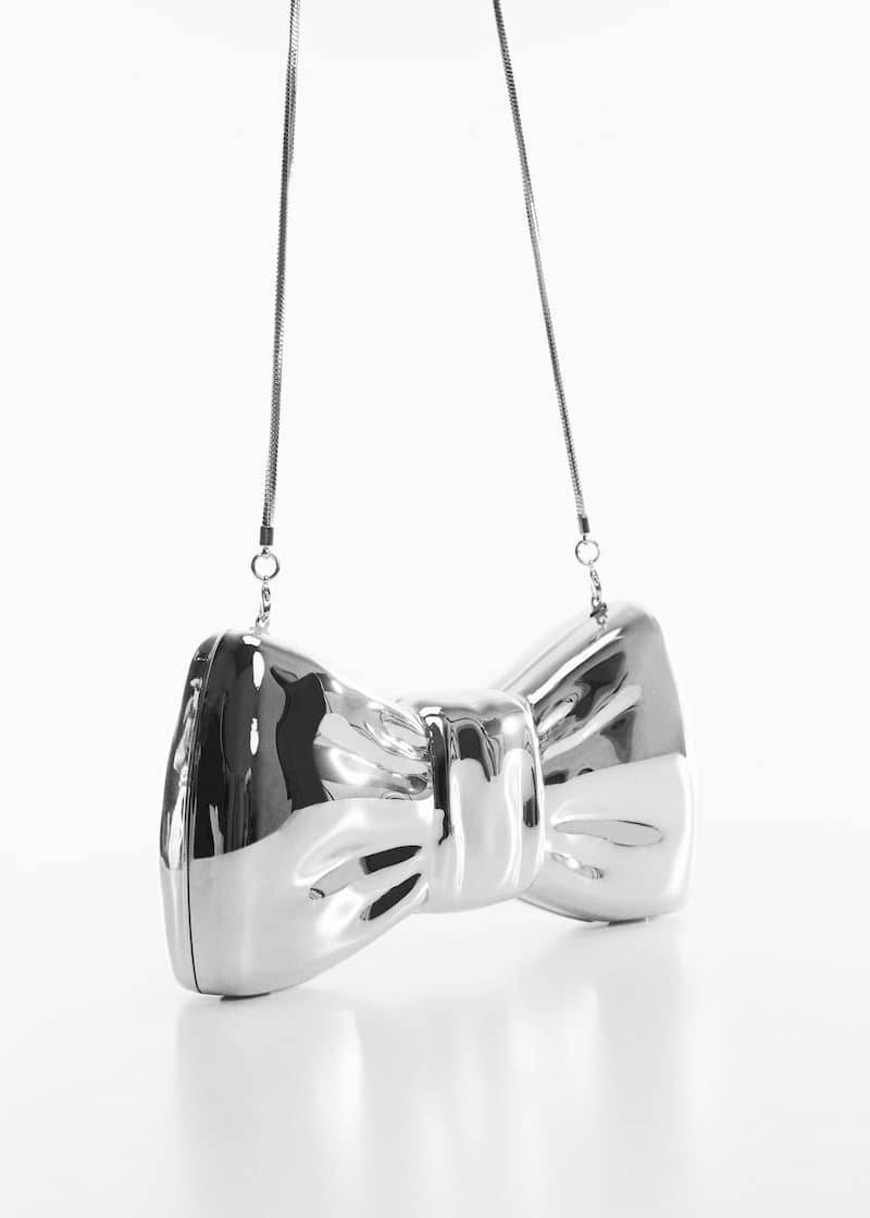 MANGO - Silver Bow Clutch Bag