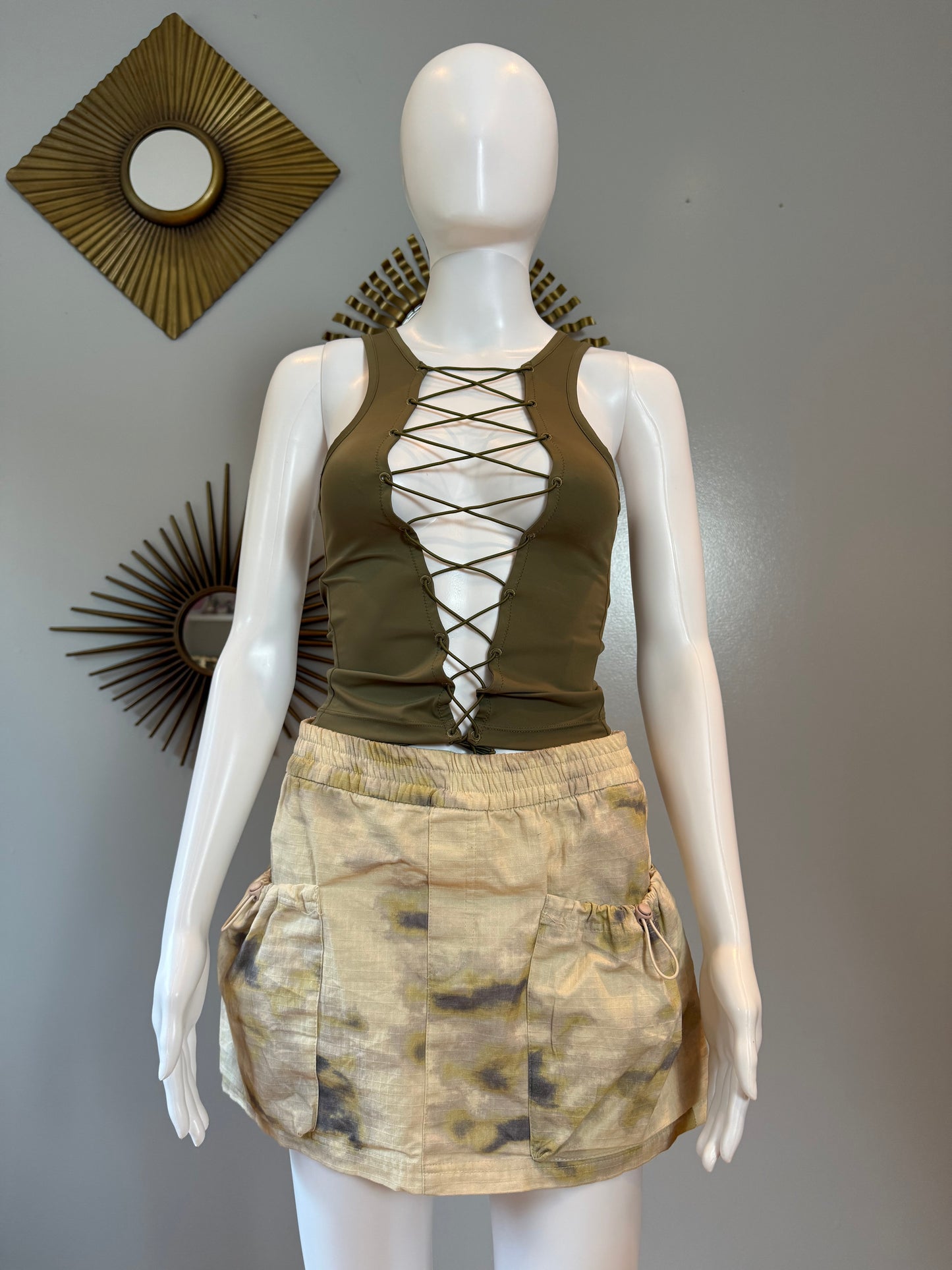 Miaou - Green Moss Lace Up Tank Top