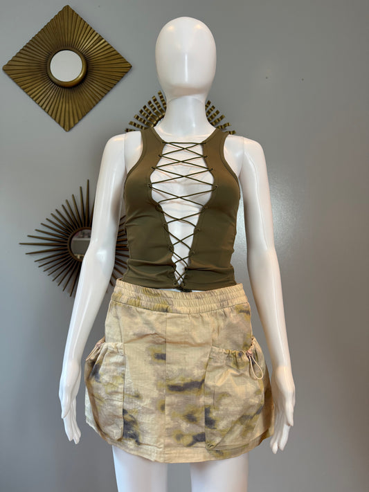 Miaou - Green Moss Lace Up Tank Top