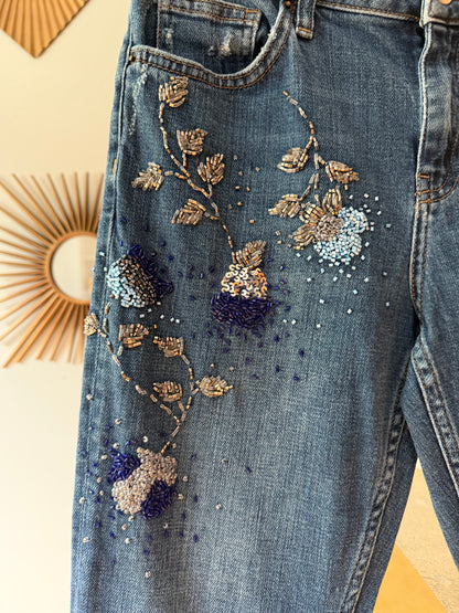Topshop - Blue Beaded Lucas Moto Jeans