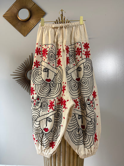 Madame Red Hand Embroidered Pants