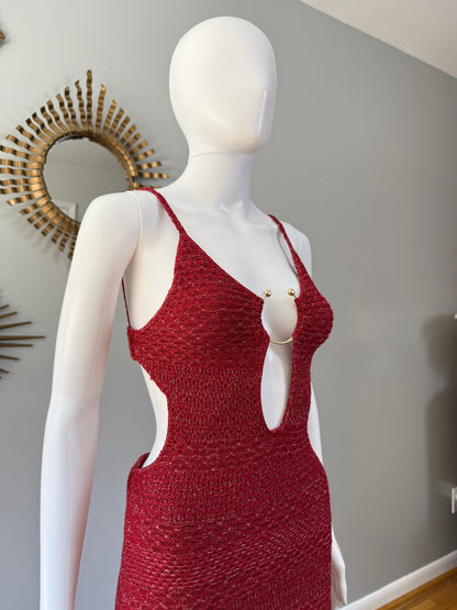 Zara - Red Buckled Knit Midi Dress